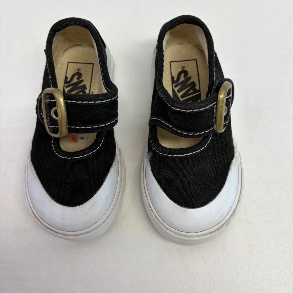 Vans Mary Jane Toddler 5.5 Black White Canvas Buckle Strap Skate Shoes